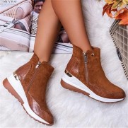 Size:4.5-11 Women Plus Size Solid Color Zipper Wedged Short Boots