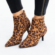 Size 4.5-11 Pointed-Toe Mid Heel Leopard Short Boots