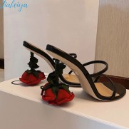 Women Sexy Creative Fashion Rose Decorative Round Toe High Heel Sandals