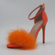 Women Fashion Sexy Solid Color Feather Peep Toe Stiletto Heel Ankle Strap Buckle Sandals