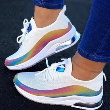 Summer Women Plus Size Fashion Casual Rainbow Color Blocking Sneakers