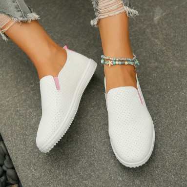 Women Fashion Solid Color Simple Breathable Flat Round Toe Sneakers