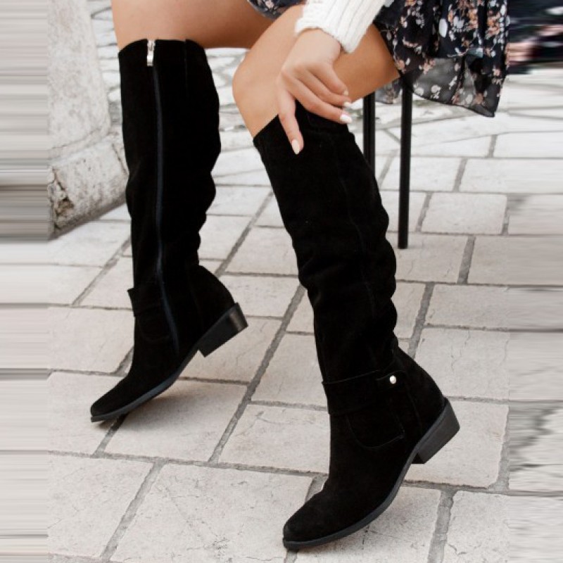 Women Fashion Solid Color Suede Side Zipper High Boots