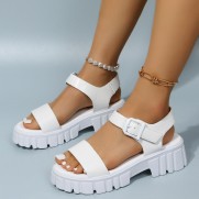 Summer Women Fashion Casual Buckle Strap Round Toe Thick-Soled Sandals