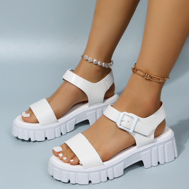 Summer Women Fashion Casual Buckle Strap Round Toe Thick-Soled Sandals