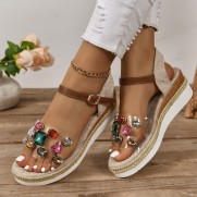 Women Summer Fashion Plus Size Multicolor Rhinestone Thick-Soled Sandals