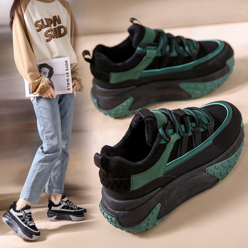 Summer Women Casual Fleece-Lined Thick-Soled Lace-Up Sneaker