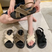 Women Casual Cross Round Toe Flat Sandals