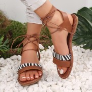 Women Casual Plus Size Leopard Strap Round Toe Flat Sandals